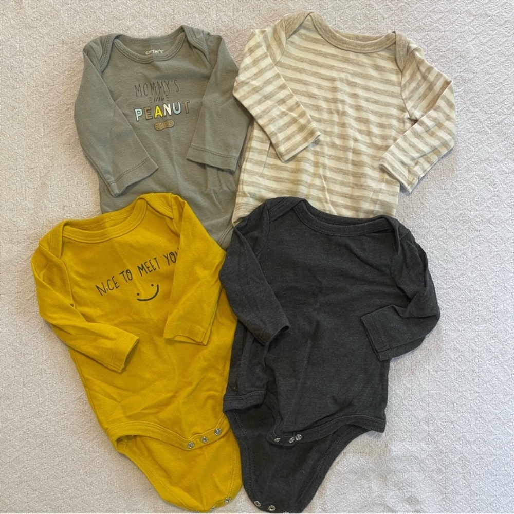 Carter’s Cat & Jack Long Sleeve Graphic Striped and Solid Onesie Bundle 4 pieces